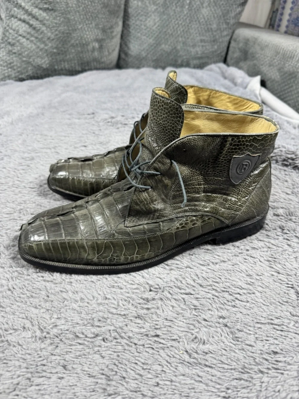 Genuine Crocodile Chukka Boots Mens Size 11 Green Leather Square Toe Dress